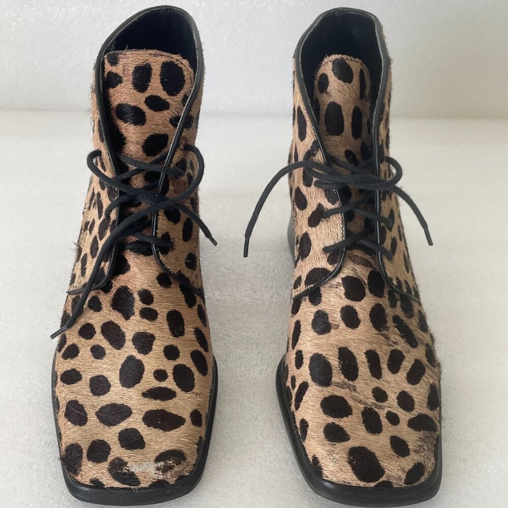 Y2K Franco Sarto Pony hair Animal Print Ankle Boots US7